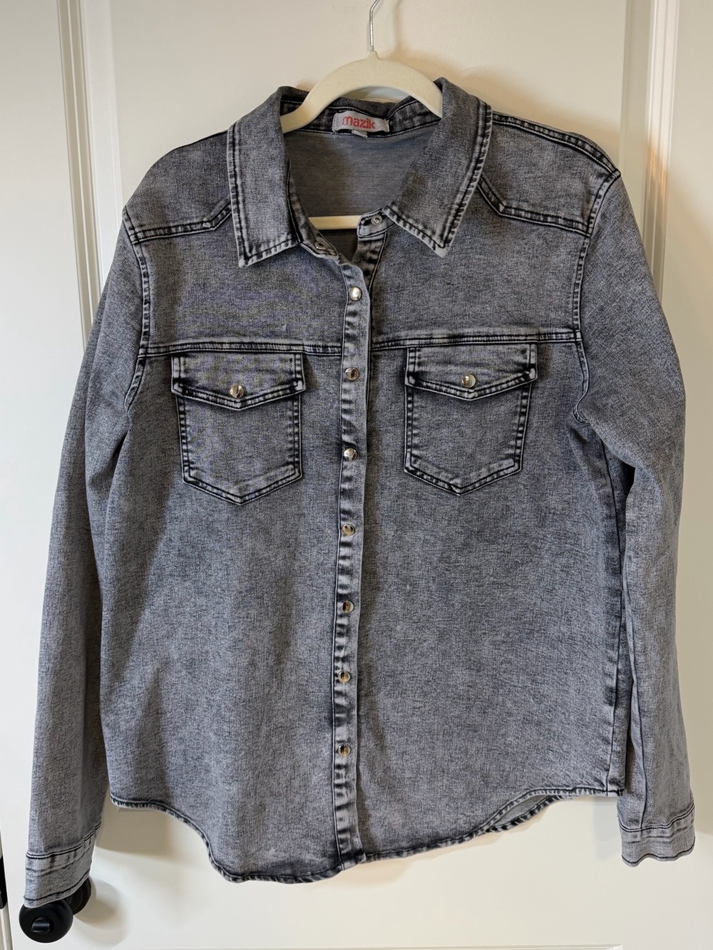 MAZIK Washed Black Denim Shirt with Silver Snaps
